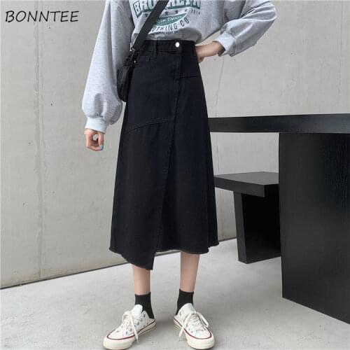 Skirts Women Denim Irregular A-line Loose Korean Style Preppy Female Faldas All-match Teen Girls Fashion Summer Vintage College