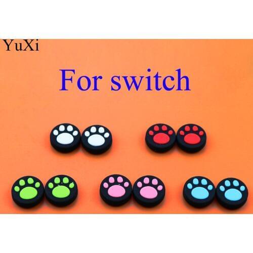 YuXi 1pc Silicone Cat Paw Thumb Stick Grip Caps Joystick Button Case Cover for Nintend Switch NS Joy-Con Wii Gamepad Controllers