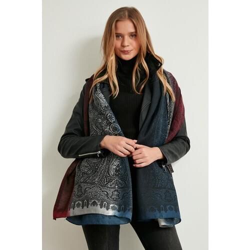 Etro Pattern Navy Blue Shawl Fringed Scarf Female For Women Original Design Scarf Girls Autumn Winter Thick Warm 2020