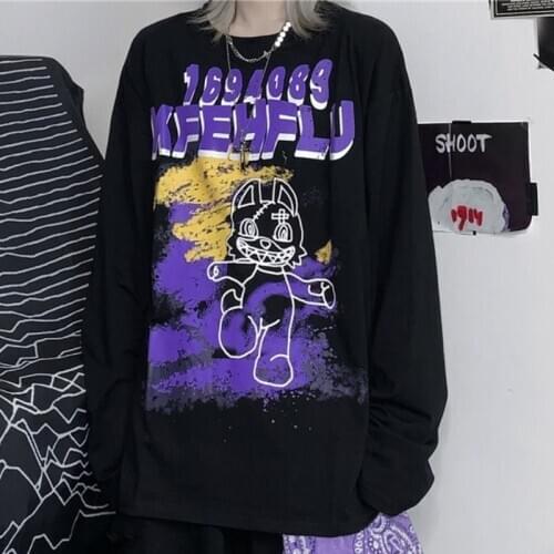 Harajuku Japan Loose Kpop Female BF Printed White Cartoon Black Japan Autumn Sweatshirt Spring Girls Hoodie Loose Streetwear