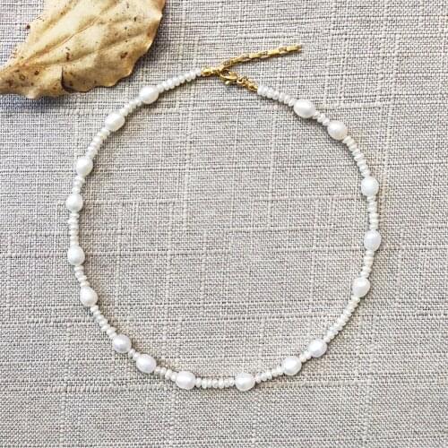 2020 new design freshwater pearl necklace big and small pearls stitching choker gift for ladies high quality neck jewelry