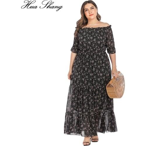Off Shoulder Dress Plus Size 2021 Summer Women Slash Neck Floral Print Ruffles Chiffon Boho Dress Maxi Long Tunic Beach Dresses