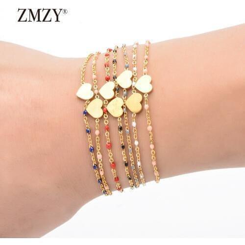 ZMZY Stainless Steel Anniversary Gift Charms Gold Heart Bracelet Matching Couples Bracelets Relationship Bijoux Gifts for Women