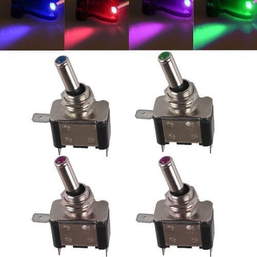 1PCS DC 12V 20A Car Auto Cover LED Blue Green Red White Yellow Light Toggle Switch Control On/Off Durable Light