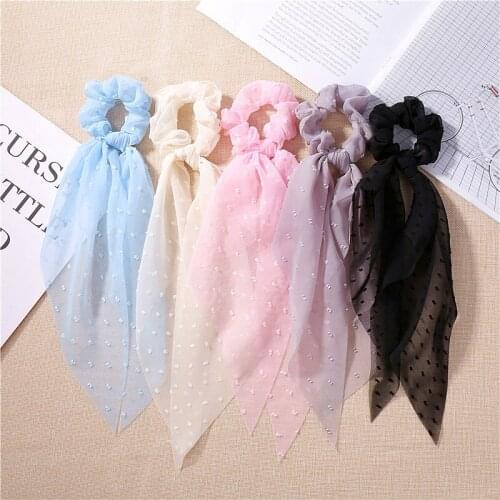 1Pc Yarn spinning Bow Streamers Elastic Hair Ring For Women Ponytail Scrunchie Accessories Solid Color Dot Rubber Band Headdress