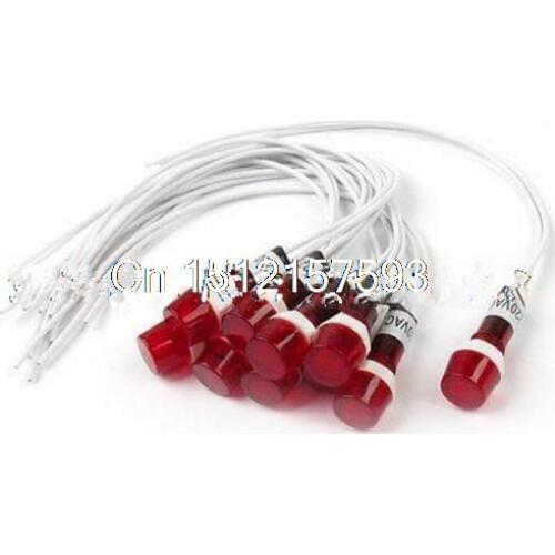10Pcs AC 220V 380V 24VDC Neon Indicator Pilot Signal Lamp Red Green Light w 7.7" Long Cable 10mm XDN1-C
