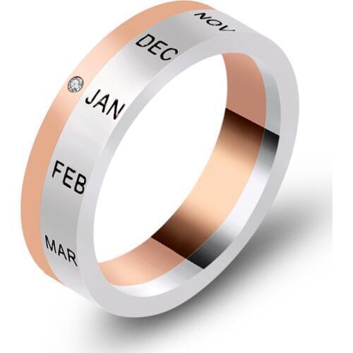 12 Months Zircon Rotating Ring Titanium Steel Rose Color Silver Turnable Ring Women Luxury Love Ring Middle East Jewelry