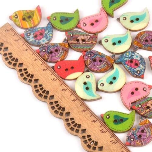 25pcs Mix Color Lovely Bird Wooden Buttons For Crafts And Scrapbooking DIY Accessories Handmade Sewing Apparel Button M0726x
