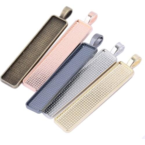 3sets 10x50mm rectangle cameo cabochon pendant base settings diy blank bezel trays for necklace jewelry making
