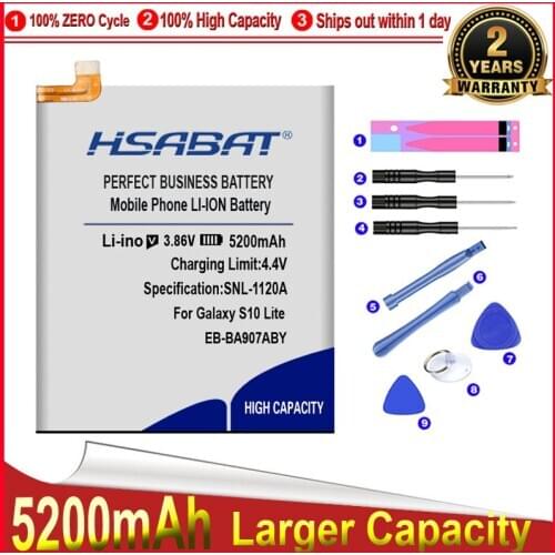 HSABAT 0 Cycle 5200mAh EB-BA907ABY Battery for Samsung Galaxy S10 Lite S10Lite High Quality Mobile Phone Replacement Accumulator