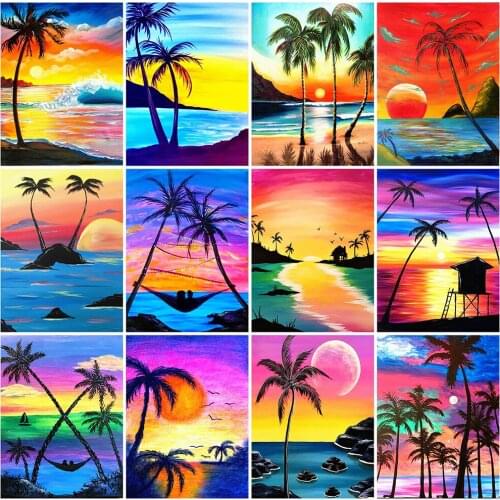EverShine 5D Diamond Painting Full Drill Square Scenic Diamond Embroidery Seaside Rhinestones Mosaic Sunset Picture Home Decor