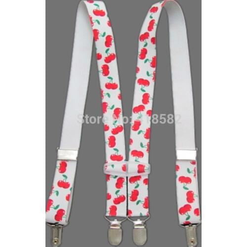 BD062--New Arrival cherry print suspenders for baby 2.5*65cm 4 clips-on Children Accessories free ship