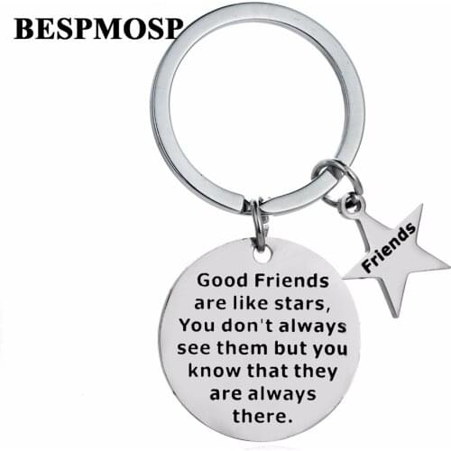 Bespmosp Friendship Forever BFF Keychain Good Friends Like Star Pentagram Stainless Steel Keyring Car Bags Keyfob Charm Jewelry