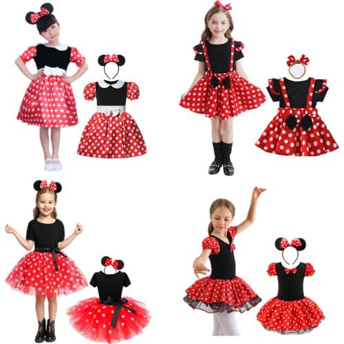 Baby Girls Mickey Cartoon Dress Kids Christmas Clothes Headband Children Birthday Party Costume Accessories