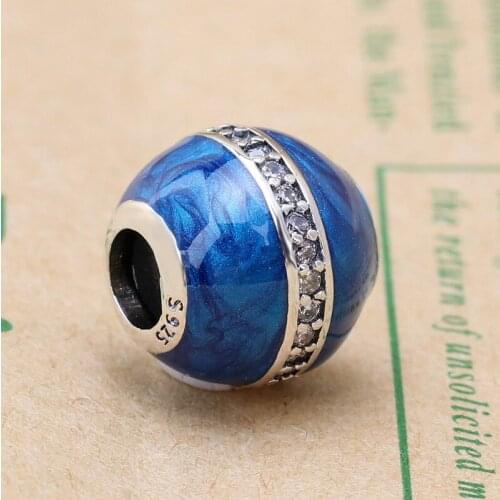 DoDoFly Authentic S925 Silver Christmas Night Sky Orbit Blue Beads Fit Original Charms Bracelet Necklace DIY Jewelry Making