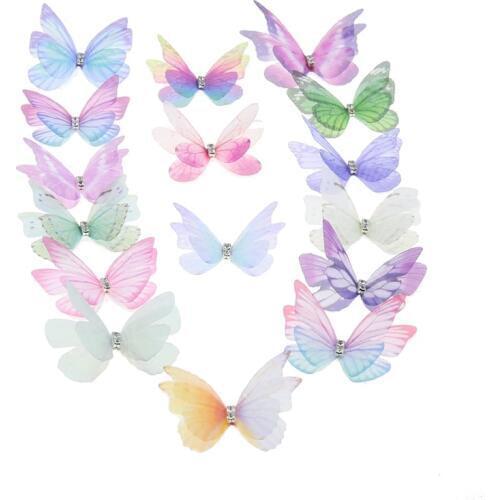 Rhinestones Double Layers Tulle Butterfly For DIY Hair Accessories Hairpin Making Simulation Gauze Butterfly Handmade Ornaments