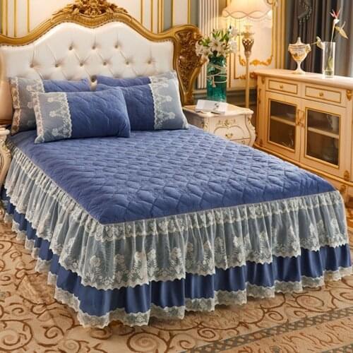 European Luxury Bedspread Crystal Velvet Queen Bedding Set Lace Bed Skirt Princess Style Thickened Winter Warm Bed Cover