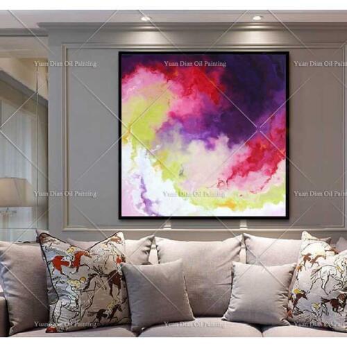 Purple Fish Shape Storm Handpainted Abstract Landscape Oil Painting On Canvas Wall Art Brush Painting For Living Room Home Decor