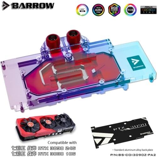 Barrow GPU Block For Colorful Battle AX RTX 3080 3090, Full Covered Graphics Card VGA Cooler + Backplate, M/B 5V 3Pin