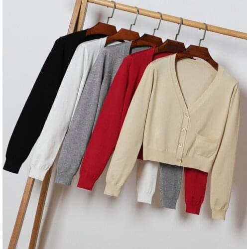 Size M-3XL Autum Spring Women V-Neck Knitted Casual Cropped Sweaters Cardigans Lady Knit Short Outwear Coat Top for Female