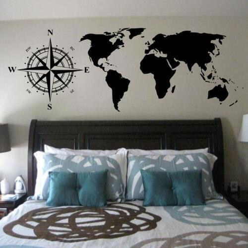 Compass World Map Wall Decal Sticker Mural Child Youth Room Living Room Decoration Vinyl Home Decor Sticker ZNZ03