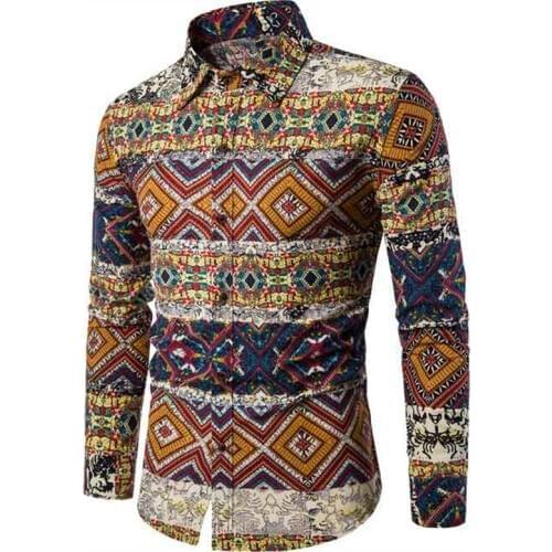 Korean Style Mens Shirt Chinese Ethnic Pattern Printed Long Sleeve Shirts Men 5XL Summer Streetwear Middle East Shirt Male A417