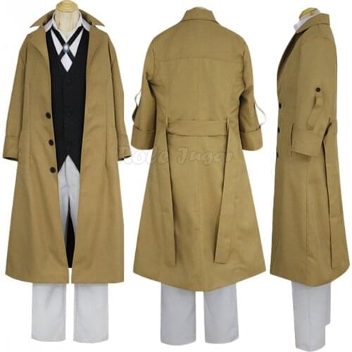 Bungo Stray Dogs Dazai Osamu Cosplay Anime Costumes Men Women Long Jacket Coat Vest Pant Sets Halloween Costume Wig C130M132