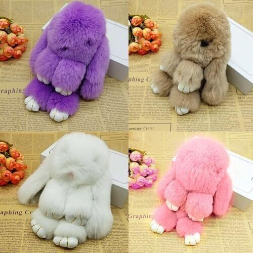 Cute Fluffy Fur Rabbit Doll Pluff Pompon Stuffed Cartoon Bunny Fur Ball Pom Pon Toy Doll Charms Keychain Pendant For Women Bags