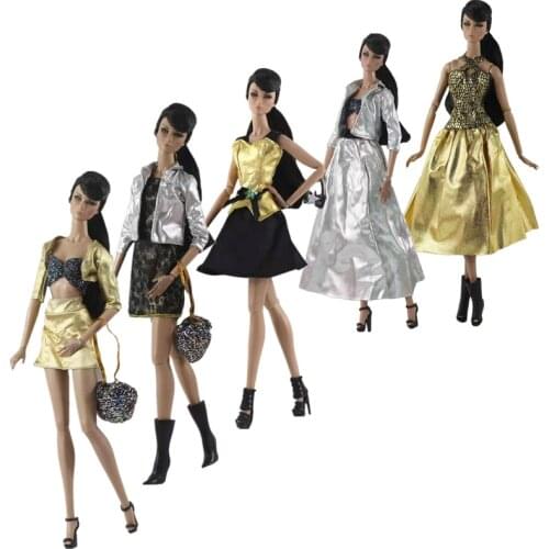 Fashion Metallic Dress 1/6 BJD Doll Clothes for Barbie Clothes Silver Gold Shirt Coat Top Skirt Outfits 11.5" Dolls Accessories