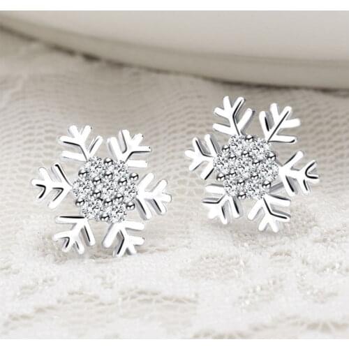 Fashion Simple Shining Snowflake Crystal Earring Trend Girl AAA Cubic Zirconia Silver Color Earring Elegant Lady Wedding Jewelry