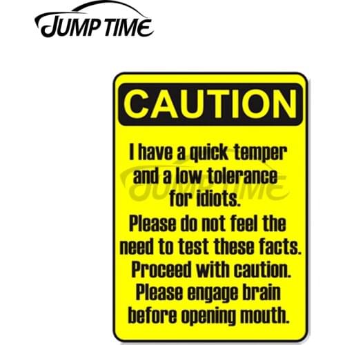 Jump Time 13 x 6.9cm For Caution All Idiots Decal Windshield Windows Warning Car Stickers Motorcycle Waterproof Car Assessoires