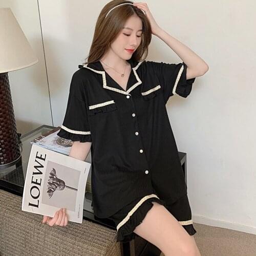 2021 New Pajamas Women Set Short Sleeves Pure Cotton Korean Home Clothes Ladies Sexy Nightwear Suit Sleepwear Summer
