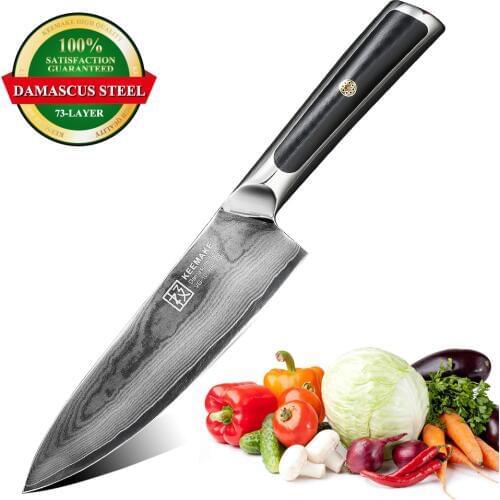 KEEMAKE 6.5 inch Chefs Knife Kitchen Knives Japanese Damascus VG10 Steel Razor Sharp Blade Chef Cooking Cutter Tools G10 Handle