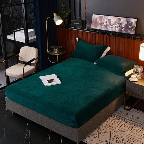 Soild Color Flannel Bed Sheets Winter Warm Plush Fitted Sheet Soft Mink Cashmere Bed Linen Mattress Cover Elastic Bedspread