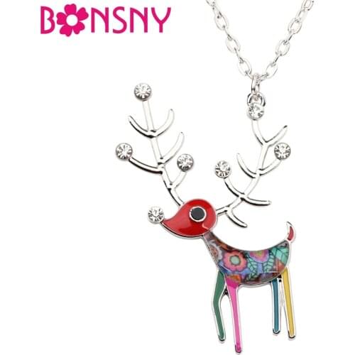 Bonsny Maxi Statement Alloy Enamel Deer Elk Choker Necklace Chain Pendant For Women Girls Animal Jewelry Collar Accessories