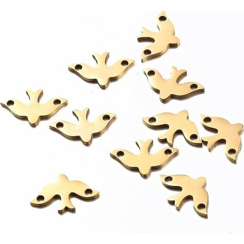 10pcs Birds Animal Pendant DIY Jewelry Accessories Stainless Steel 15*9mm Double-hole Flying Swallows Connector