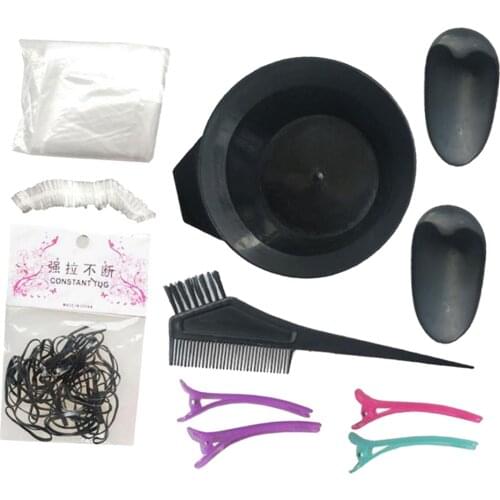 Professional Hair Color Dyeing Tools Brush Comb Bowl Cape Clips Rubber Band Set
