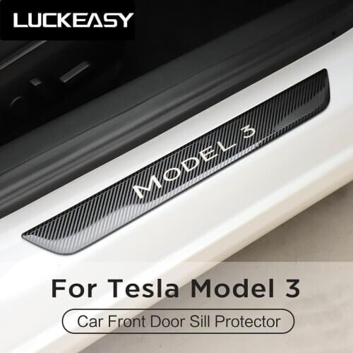 LUCKEASY Front door Sill Protector for Tesla Model 3 2017-2021 Car Stainless steel door sill trim panel 2pcs/set