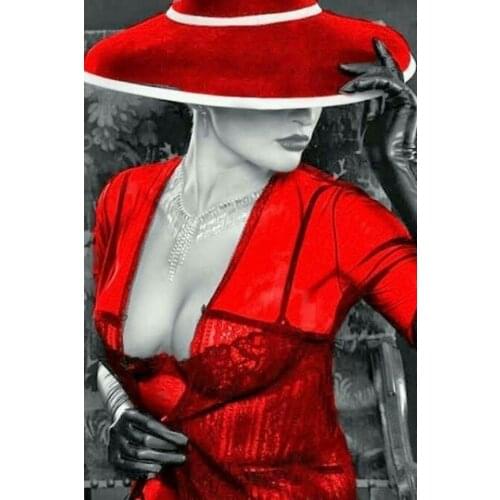 JMINE Div 5D Lady Woman Hat Sexy Full Diamond Painting cross stitch kits art High Quality Portrait 3D paint by diamonds