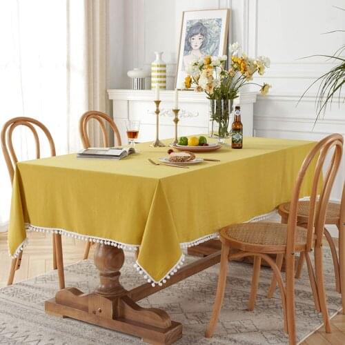 Tablecloth Washed Cotton Rectangular Tablecloth for Dining Table Hemming Design Vertical Edge With Small Ball