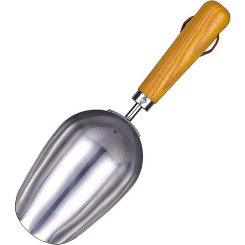 Stainless Steel Home Ice Scooper With Wood Handle Candy Bar Buffet Commercial Compost Scoop Food Flour Rice Spoon Scraper