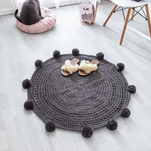 Woven Round Ball Carpet Mat Non-slip Bedside Area Rugs Baby Bedroom Play Carpet