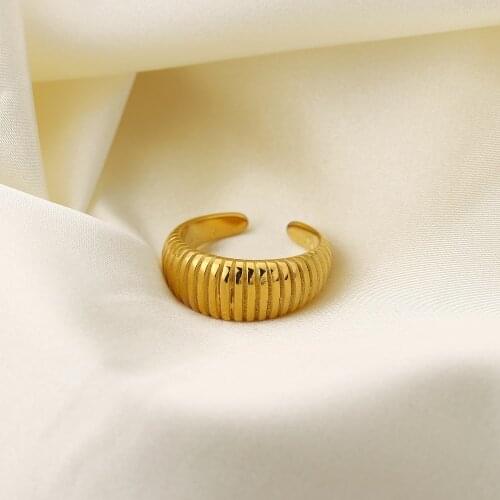 Unique All Mathing Engraved stripes chunky ring 18K Gold IP Plateding Stainless Steel Striped Ring