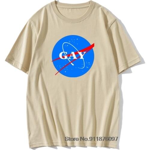 Gay Pride Logo Vintage Tops T Shirt Men Space Gay Queer LGBT Fitness Tees Design Tee Shirt Cotton Crewneck T-Shirt