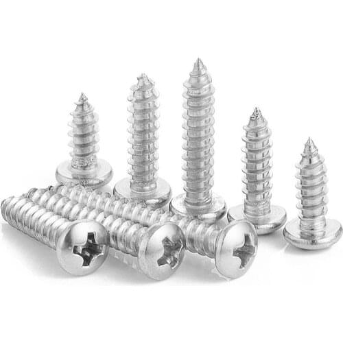 10/55pcs Cross Recessed Round Head Tapping Screw M1.2 M1.4 M1.7 M2 M2.3 M2.6 M3 M3.5 M4 M4.2 M5 M6 Stainless Steel Wood Screw