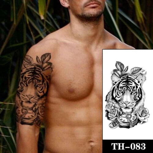 Waterproof Temporary Tattoo Sticker Black Clock Tiger Rose Flash Tattoos Key Necklace Leaves Body Art Arm Fake Tatoo Women Men