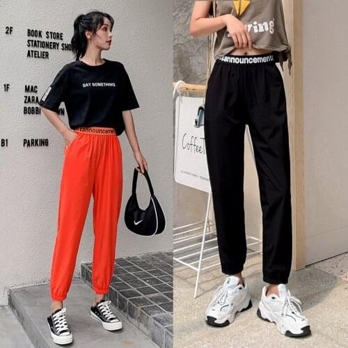 Women Pants Streetwear Letters Ice Silk Sweatpants Female Fashion Trend Joker Summer Breathable Slacks Pants For Women HJZ002