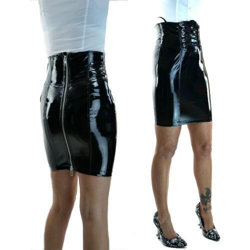 2019 Women Sexy Black PU Leather Vinyl Skirts Top PVC Glossy Wetlook Punk Gothic Bandage Zipper Skirt Fashion Latex Clubwear XXL