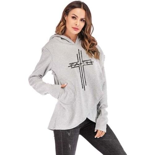Hoodies Women 2021 Autumn Winter Warm Long Sleeve Faith Print Pullover Streetwear Tops Female Oversized Hoodie Sweatshirt