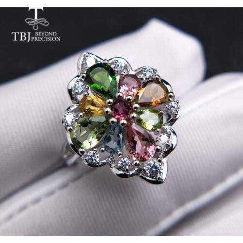 TBJ,natural tourmaline gemstone ring in 925 sterling silver colorful precious stone jewelry for women mom girl as birthdays gift